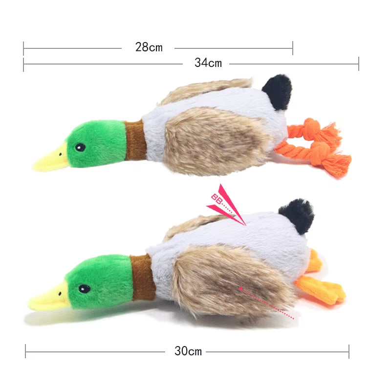 Plush Squeaky Duck Dog Toy with Chew Rope and Dental Cleaning Features
