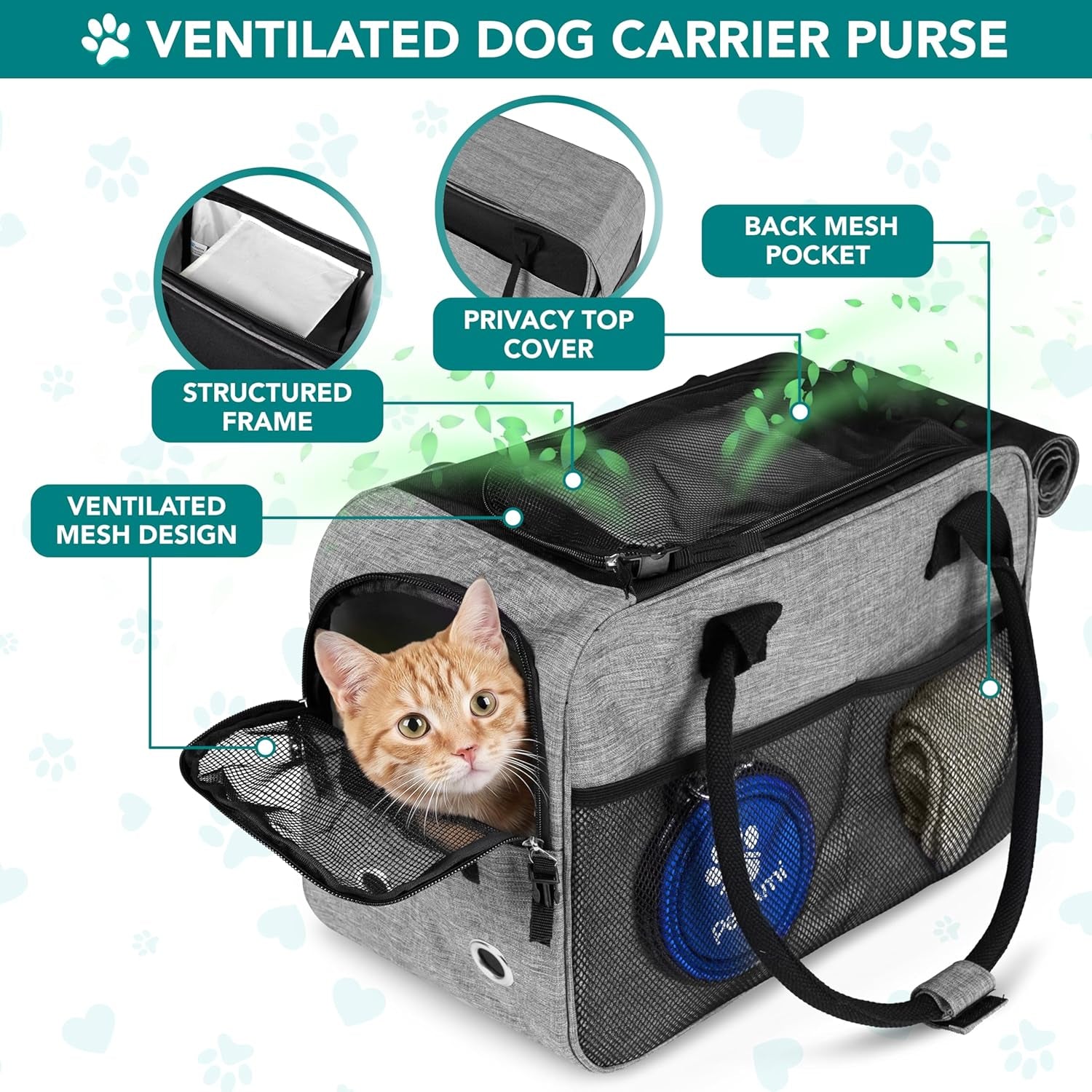 Soft-Sided Dog and Cat Carrier, TSA Approved Travel Tote with Pockets and Ventilation, Includes Bed and Shoulder Strap, For Pets Up to 12 lbs, Heather Grey
