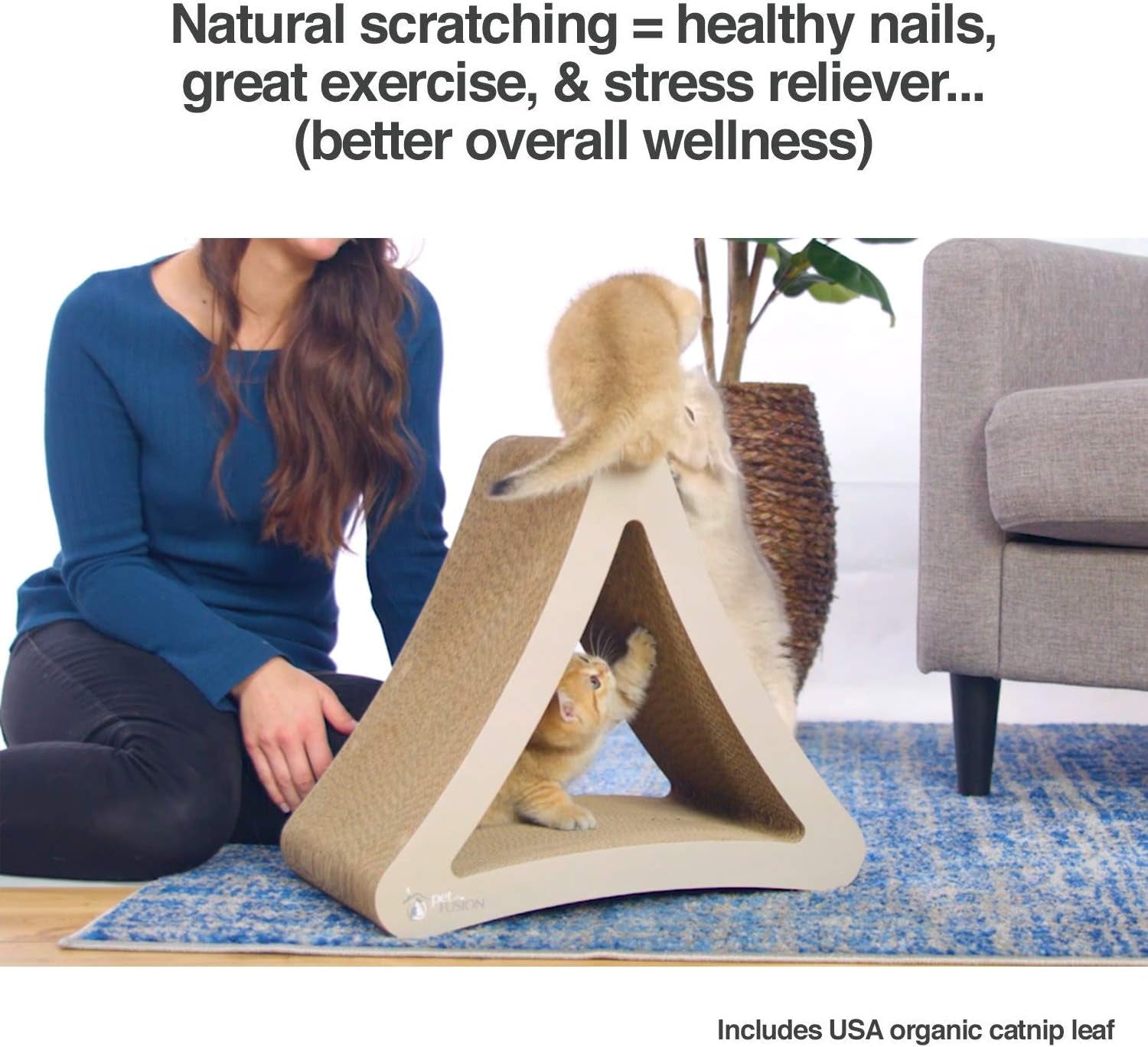 3-Sided Vertical Cat Scratching Post and Perch - 18" x 10.5" x 15.9", Multi-Angle Scratching Pad with 6 Usable Sides, Eco-Friendly Recyclable Cardboard Lounge