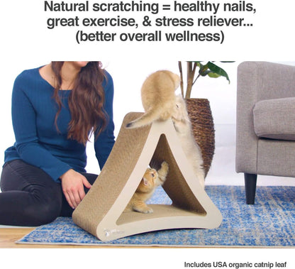 3-Sided Vertical Cat Scratching Post and Perch - 18" x 10.5" x 15.9", Multi-Angle Scratching Pad with 6 Usable Sides, Eco-Friendly Recyclable Cardboard Lounge