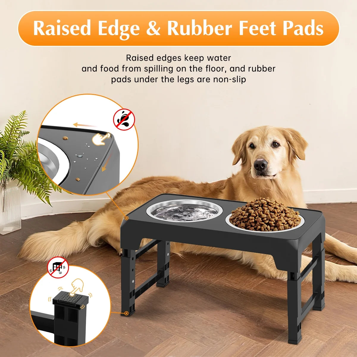 Elevated Dog Bowl Stand with Two 42oz Stainless Steel Bowls, Adjustable Height for Small, Medium, and Large Dogs and Cats