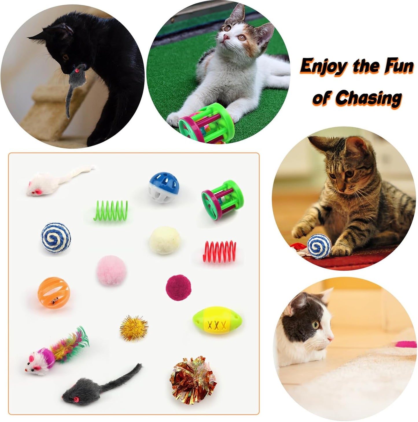 32-Pack Assorted Cat Toys for Indoor Cats and Kittens, Including Balls with Bells, Feather Toys, Mouse Toys, Crinkle Balls, and Catnip Toys