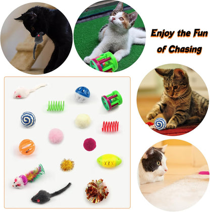32-Pack Assorted Cat Toys for Indoor Cats and Kittens, Including Balls with Bells, Feather Toys, Mouse Toys, Crinkle Balls, and Catnip Toys