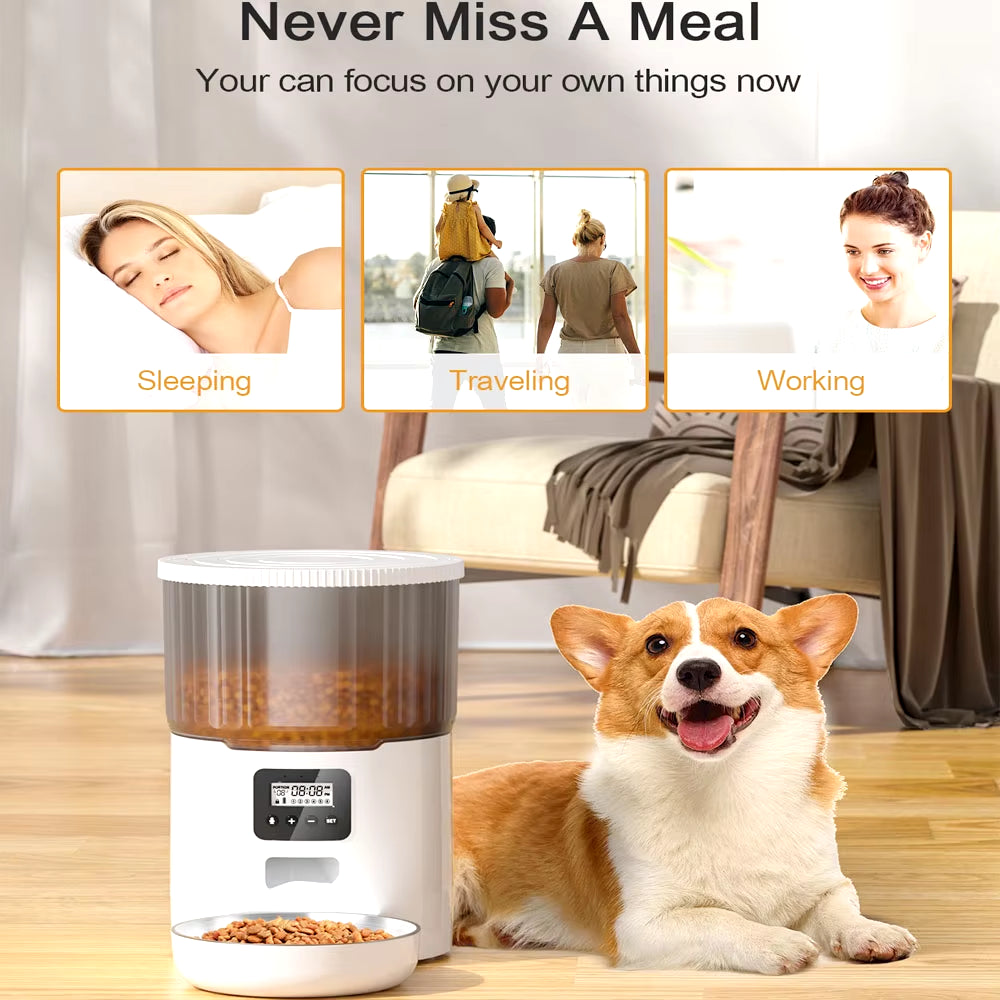 4L Smart Automatic Pet Feeder with Tuya WiFi and 2L Water Fountain for Dogs and Cats
