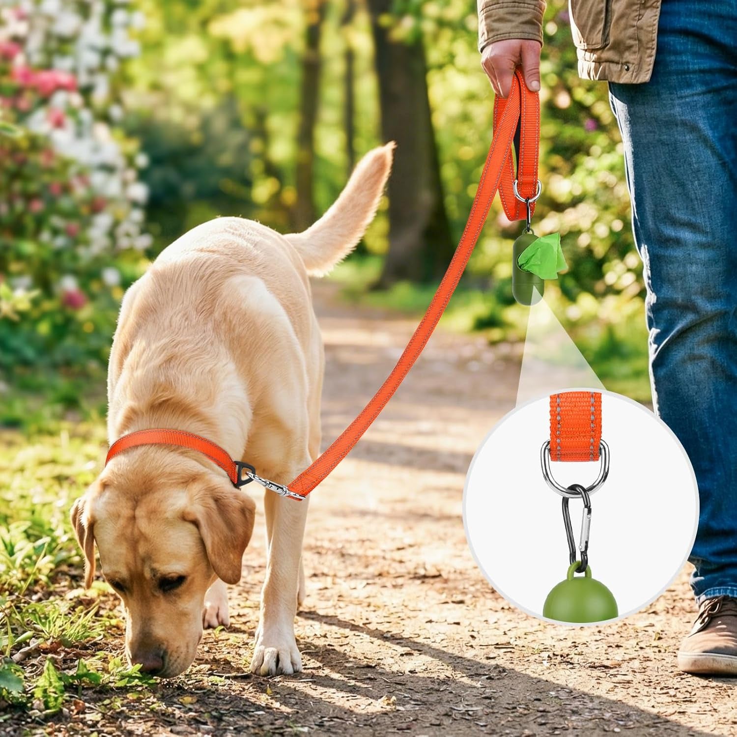 5 FT Double-Sided Reflective Dog Leash with Padded Handle, Heavy Duty Nylon for Medium and Large Dogs, Orange