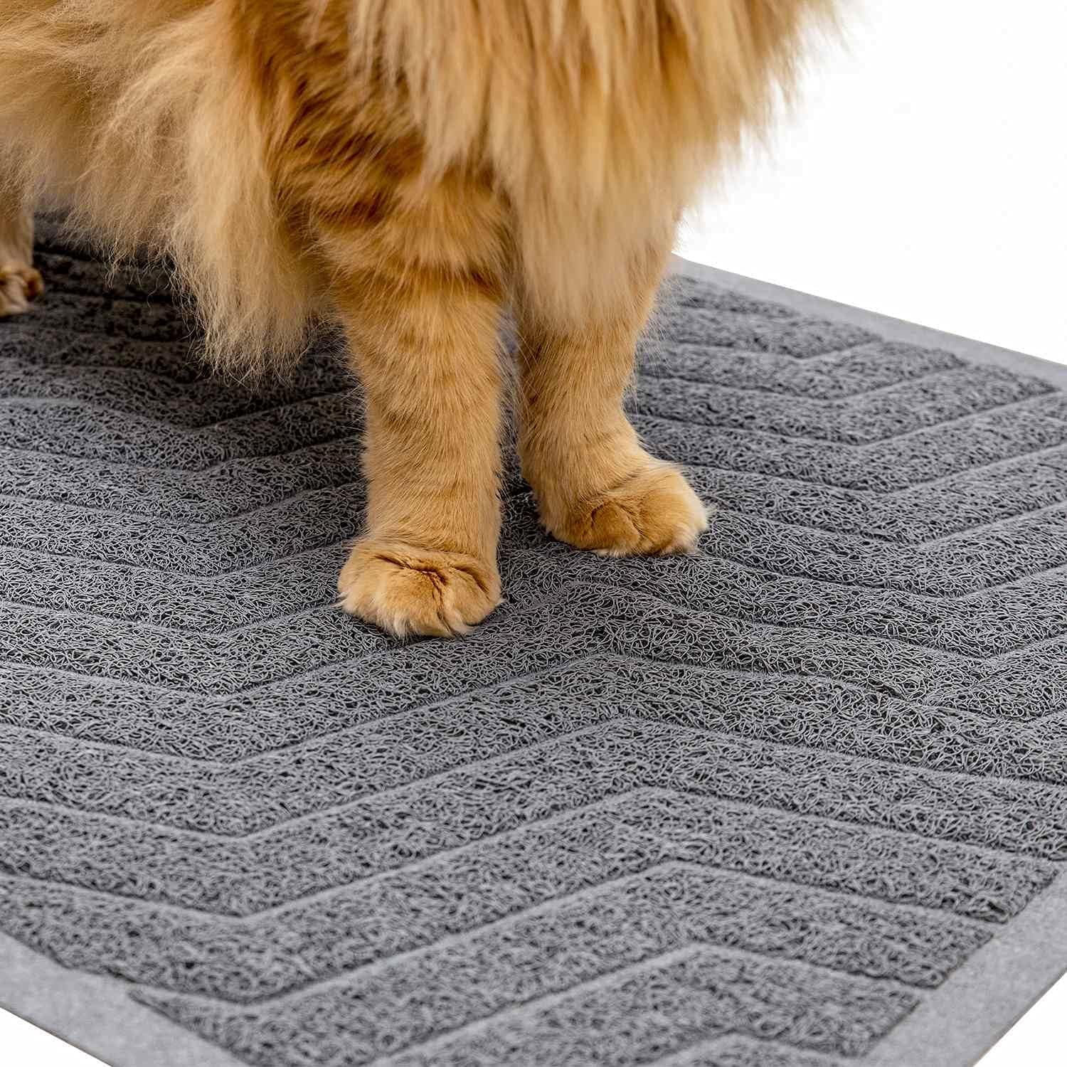 Premium PVC Cat Litter Box Mat, Durable Urine-Resistant Trapping Rug, Phthalate-Free, Grey, 35" x 23