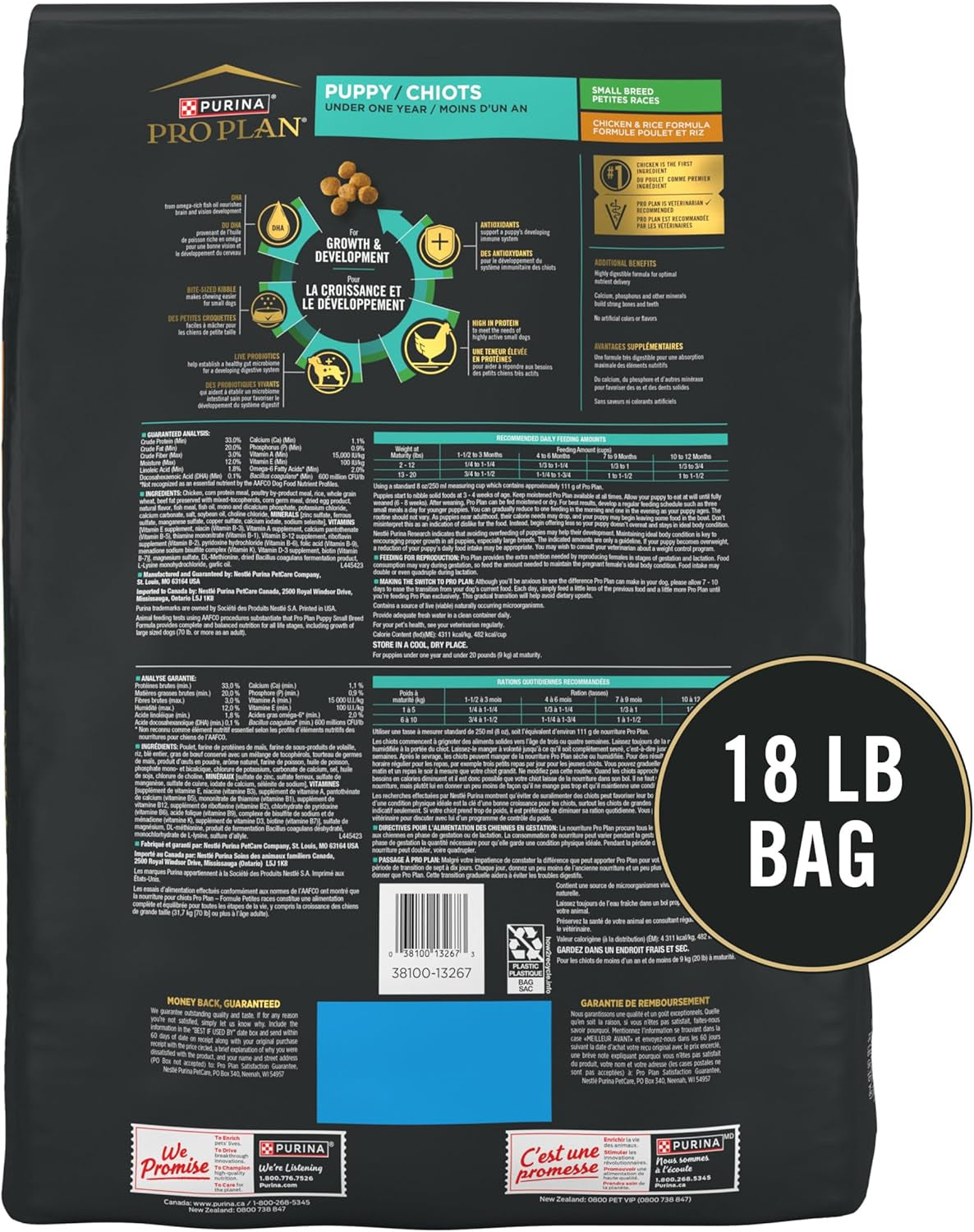 Purina Pro Plan High Protein Small Breed Puppy Food with DHA - Chicken & Rice Formula, 18 lb. Bag (Packaging May Vary)