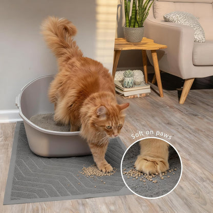 Premium PVC Cat Litter Box Mat, Durable Urine-Resistant Trapping Rug, Phthalate-Free, Grey, 35" x 23