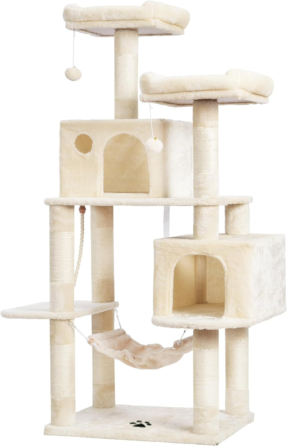 Large Multi-Level Cat Tree Condo with Sisal-Covered Scratching Posts, Spacious Plush Condos, and Perch Hammock for Cats and Kittens - Beige MPJ020M