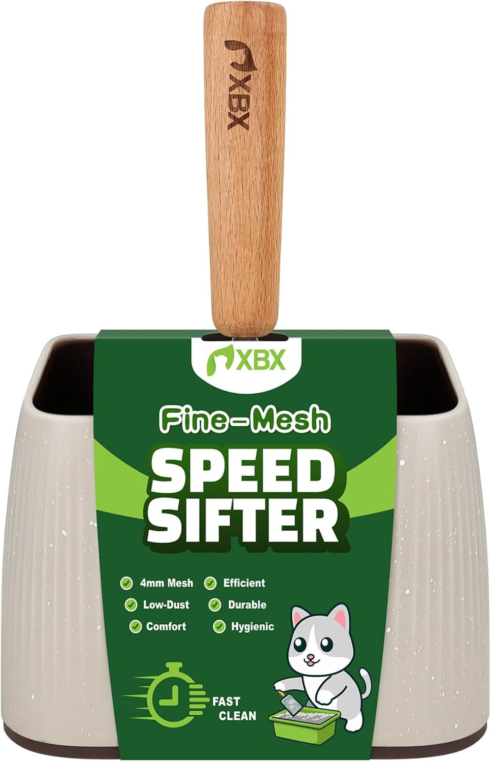 Cat Litter Scoop with Holder - Metal Mesh Scooper with Wooden Handle for Efficient Sifting and Easy Cleaning