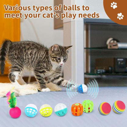 25-Piece Interactive Cat Toy Variety Pack for Indoor Kittens - Includes 45-Inch Rainbow Cat Tunnel, Feather Teasers, Mice, Springs, Balls, and Noise Toys