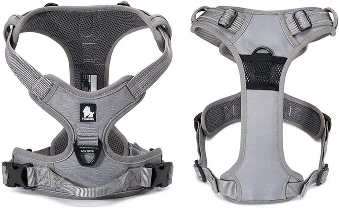 Truelove TLH5651 Adjustable No-Pull Reflective Dog Harness - Comfortable Control in Gray (Large)