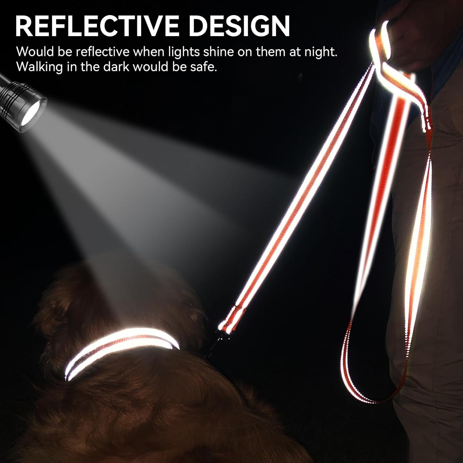5 FT Double-Sided Reflective Dog Leash with Padded Handle, Heavy Duty Nylon for Medium and Large Dogs, Orange